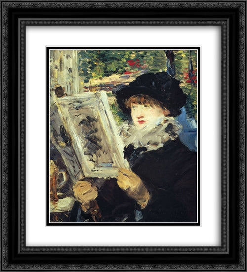 Woman Reading 20x22 Black Ornate Wood Framed Art Print Poster with Double Matting by Manet, Edouard