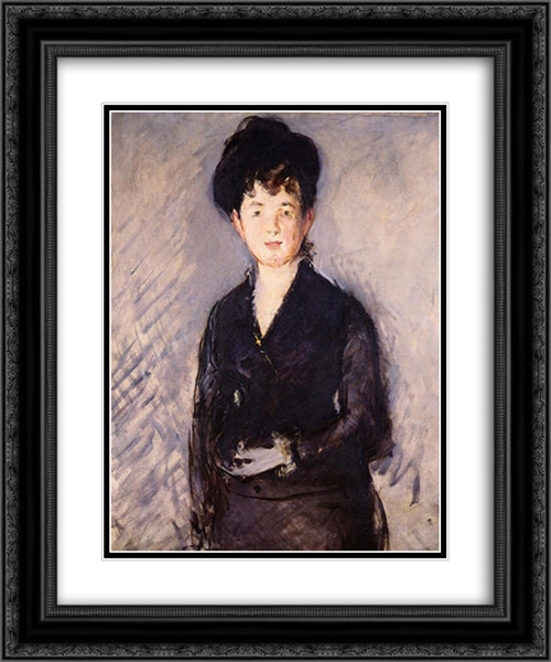 Woman with a gold pin 20x24 Black Ornate Wood Framed Art Print Poster with Double Matting by Manet, Edouard