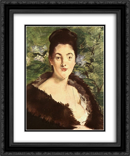 Lady in a fur 20x24 Black Ornate Wood Framed Art Print Poster with Double Matting by Manet, Edouard