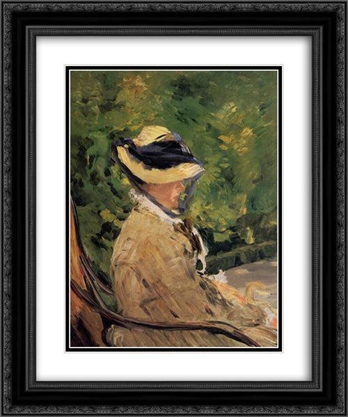 Madame Manet at Bellevue 20x24 Black Ornate Wood Framed Art Print Poster with Double Matting by Manet, Edouard