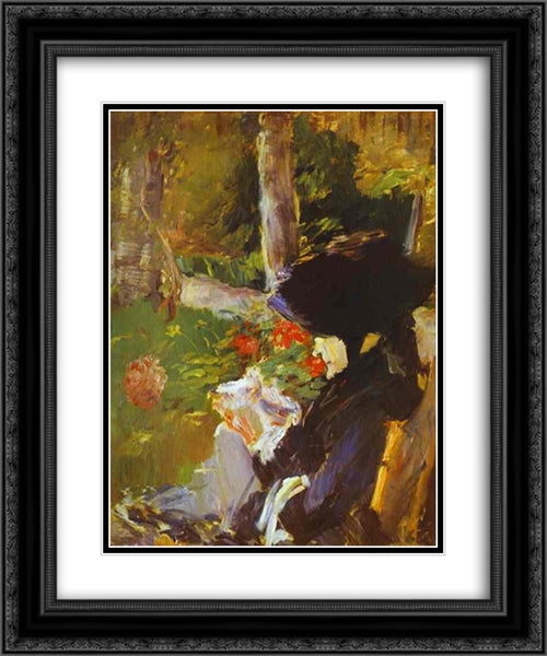 Mother in the Garden at Bellevue 20x24 Black Ornate Wood Framed Art Print Poster with Double Matting by Manet, Edouard