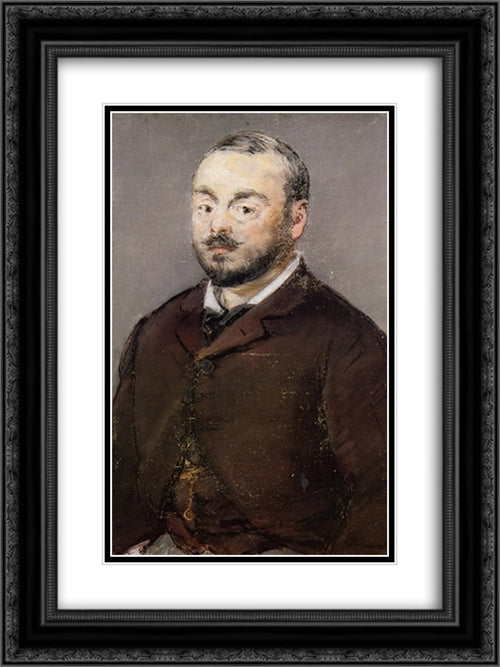 Portrait of composer Emmanual Chabrier 18x24 Black Ornate Wood Framed Art Print Poster with Double Matting by Manet, Edouard