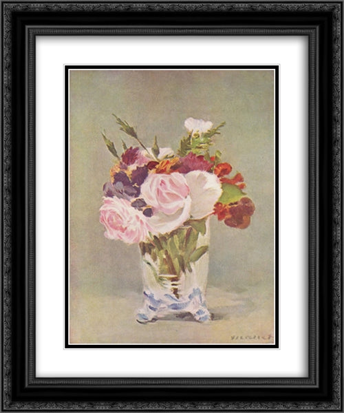 Still life with flowers 20x24 Black Ornate Wood Framed Art Print Poster with Double Matting by Manet, Edouard