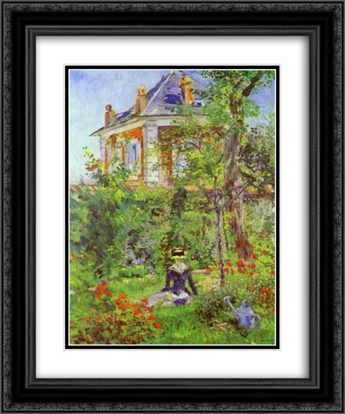 The Garden at Bellevue 20x24 Black Ornate Wood Framed Art Print Poster with Double Matting by Manet, Edouard