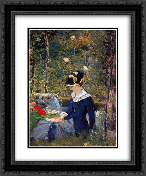 Young woman in the garden 20x24 Black Ornate Wood Framed Art Print Poster with Double Matting by Manet, Edouard