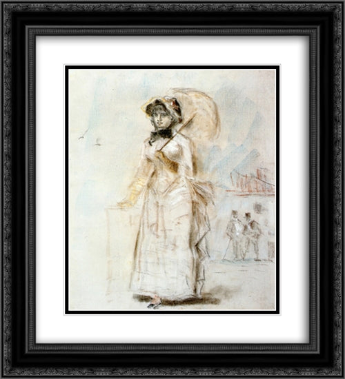 Young woman taking a walk holding an open umbrella 20x22 Black Ornate Wood Framed Art Print Poster with Double Matting by Manet, Edouard