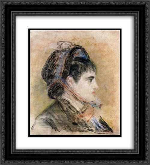 Madame Jeanne Martin in a bonnet 20x22 Black Ornate Wood Framed Art Print Poster with Double Matting by Manet, Edouard