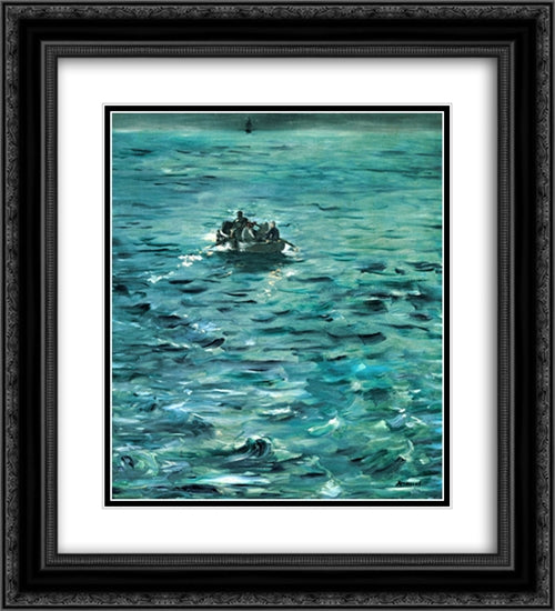 Rochefort's Escape 20x22 Black Ornate Wood Framed Art Print Poster with Double Matting by Manet, Edouard