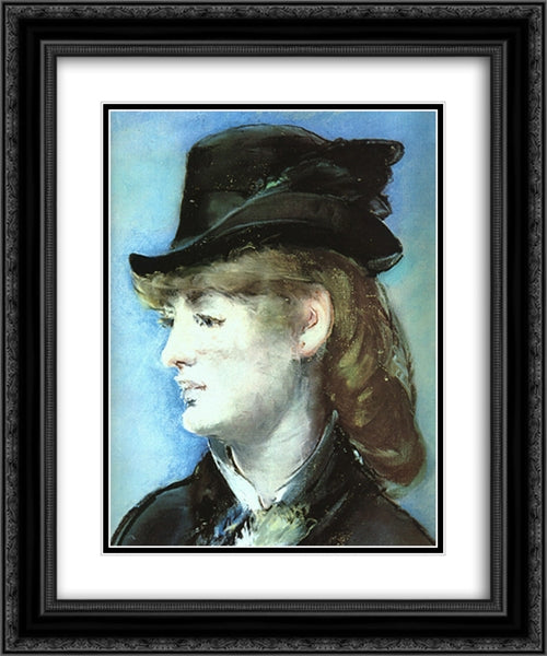 The model for the 'Bar at the Folies-Bergere' 20x24 Black Ornate Wood Framed Art Print Poster with Double Matting by Manet, Edouard