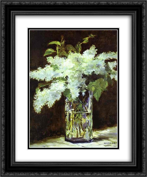 Lilac in a glass 20x24 Black Ornate Wood Framed Art Print Poster with Double Matting by Manet, Edouard