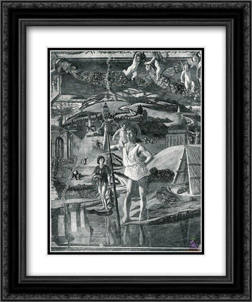 Scenes from the Life of St.Christopher 20x24 Black Ornate Wood Framed Art Print Poster with Double Matting by Mantegna, Andrea