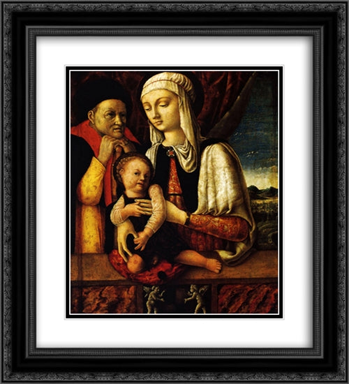 The Holy Family 20x22 Black Ornate Wood Framed Art Print Poster with Double Matting by Mantegna, Andrea