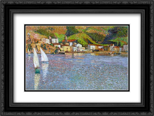 The village in Port of Collioure 24x18 Black Ornate Wood Framed Art Print Poster with Double Matting by Martin, Henri