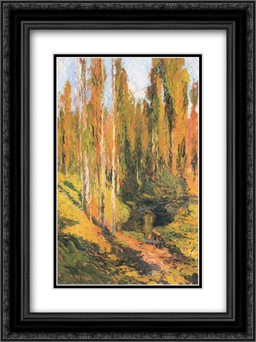 Sous Bois 18x24 Black Ornate Wood Framed Art Print Poster with Double Matting by Martin, Henri