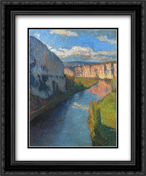 View of the Lot of Saint Cirq Lapopie 20x24 Black Ornate Wood Framed Art Print Poster with Double Matting by Martin, Henri