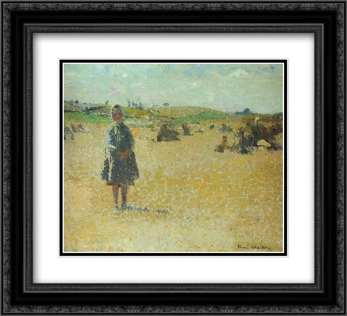 Young Girl in the Fields 22x20 Black Ornate Wood Framed Art Print Poster with Double Matting by Martin, Henri