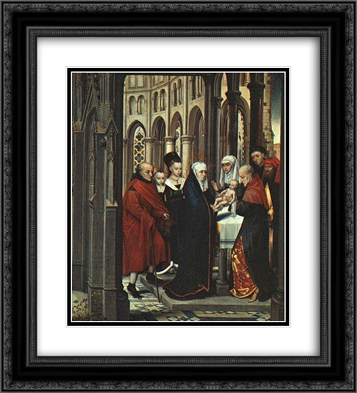The Presentation in the Temple 20x22 Black Ornate Wood Framed Art Print Poster with Double Matting by Memling, Hans