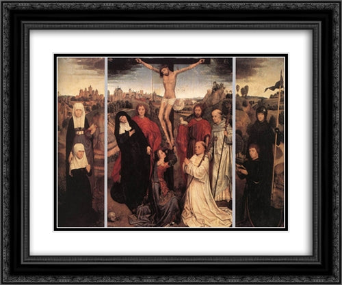 Triptych of Jan Crabbe 24x20 Black Ornate Wood Framed Art Print Poster with Double Matting by Memling, Hans