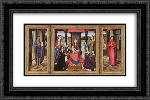 The Virgin and Child with Saints and Donors (The Donne Triptych) 24x16 Black Ornate Wood Framed Art Print Poster with Double Matting by Memling, Hans