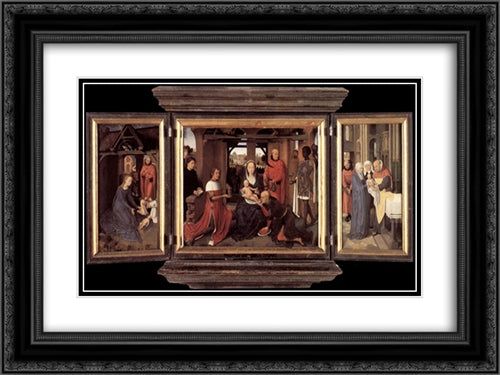 Triptych of Jan Floreins 24x18 Black Ornate Wood Framed Art Print Poster with Double Matting by Memling, Hans