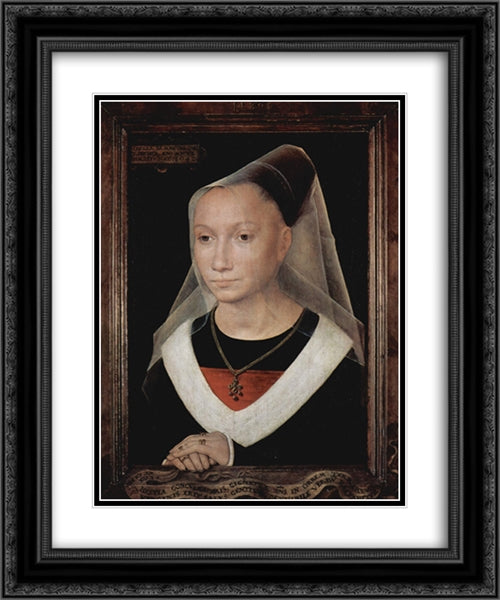Portrait of a Young Woman 20x24 Black Ornate Wood Framed Art Print Poster with Double Matting by Memling, Hans