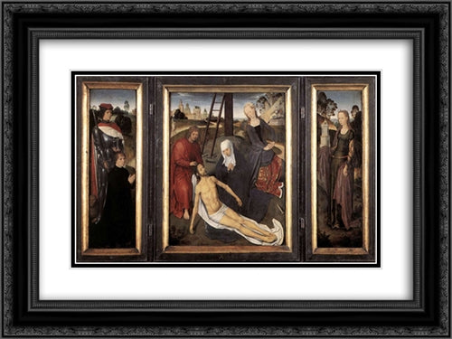 Triptych of Adriaan Reins 24x18 Black Ornate Wood Framed Art Print Poster with Double Matting by Memling, Hans