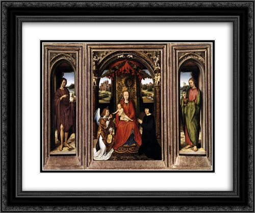 Triptych 24x20 Black Ornate Wood Framed Art Print Poster with Double Matting by Memling, Hans