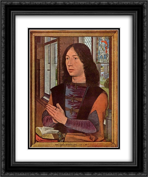 The Donor, from the right wing of the Diptych of Maerten van Nieuwenhove 20x24 Black Ornate Wood Framed Art Print Poster with Double Matting by Memling, Hans