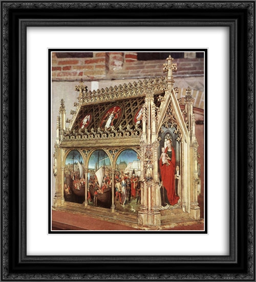 The Reliquary of St. Ursula 20x22 Black Ornate Wood Framed Art Print Poster with Double Matting by Memling, Hans