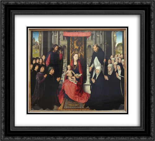 The Virgin and Child with St. James and St. Dominic Presenting the Donors and their Family, known as the Virgin of Jacques Floreins 22x20 Black Ornate Wood Framed Art Print Poster with Double Matting by Memling, Hans