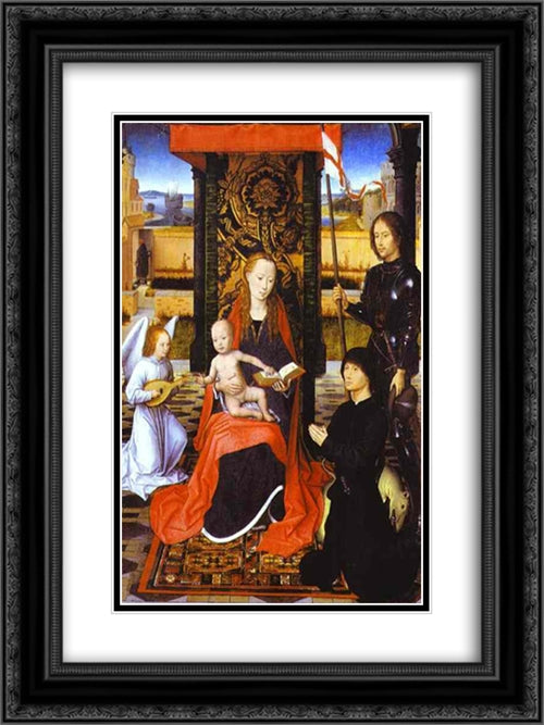 The Virgin and Child with an Angel, St. George and a Donor 18x24 Black Ornate Wood Framed Art Print Poster with Double Matting by Memling, Hans