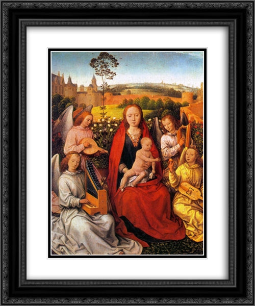 Virgin and Child with Musician Angels 20x24 Black Ornate Wood Framed Art Print Poster with Double Matting by Memling, Hans
