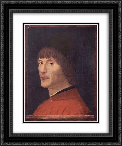 Portrait of a Man 20x24 Black Ornate Wood Framed Art Print Poster with Double Matting by Messina, Antonello da