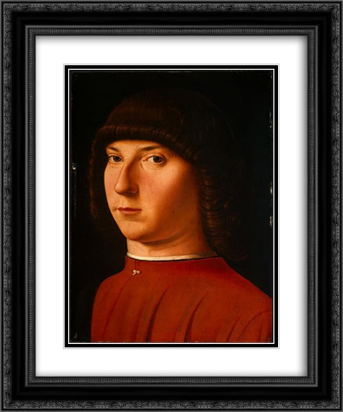 Portrait of a Young Man 20x24 Black Ornate Wood Framed Art Print Poster with Double Matting by Messina, Antonello da