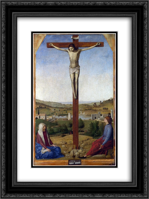Crucifixion 18x24 Black Ornate Wood Framed Art Print Poster with Double Matting by Messina, Antonello da