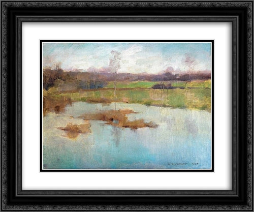 Pond Giverny 24x20 Black Ornate Wood Framed Art Print Poster with Double Matting by Metcalf, Willard