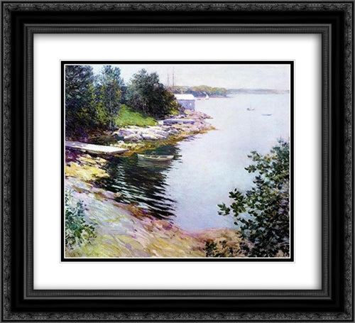 The Landing Place 22x20 Black Ornate Wood Framed Art Print Poster with Double Matting by Metcalf, Willard