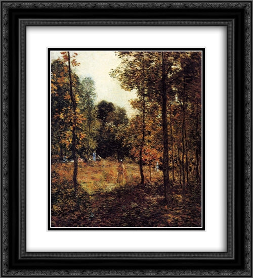 The Picnic 20x22 Black Ornate Wood Framed Art Print Poster with Double Matting by Metcalf, Willard