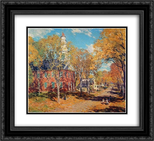 October Morning, Deerfield 22x20 Black Ornate Wood Framed Art Print Poster with Double Matting by Metcalf, Willard