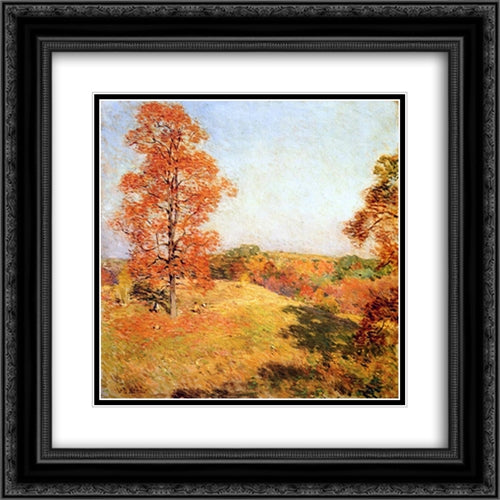 Nut Gathering 20x20 Black Ornate Wood Framed Art Print Poster with Double Matting by Metcalf, Willard