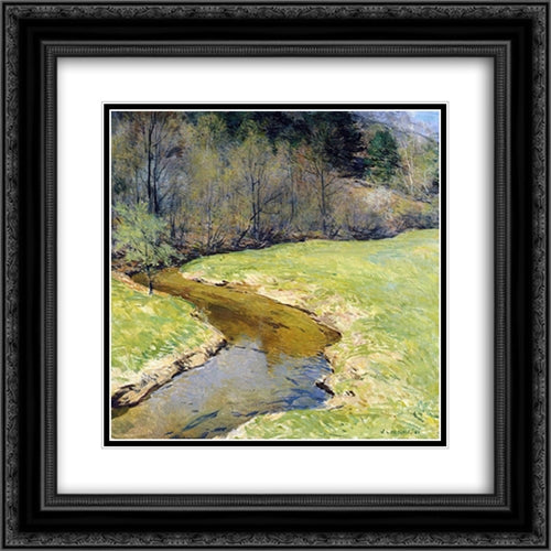 The Sunny Brook, Chester, Vermont 20x20 Black Ornate Wood Framed Art Print Poster with Double Matting by Metcalf, Willard