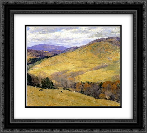 Vermont Hills, November 22x20 Black Ornate Wood Framed Art Print Poster with Double Matting by Metcalf, Willard