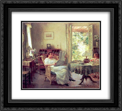 Summer at Hadlyme 22x20 Black Ornate Wood Framed Art Print Poster with Double Matting by Metcalf, Willard