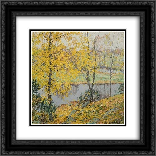 The Golden Screen 20x20 Black Ornate Wood Framed Art Print Poster with Double Matting by Metcalf, Willard