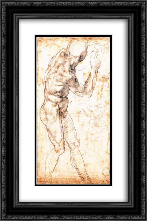 Study to 'Battle of Cascina' 16x24 Black Ornate Wood Framed Art Print Poster with Double Matting by Michelangelo