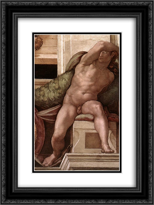 Ignudo 18x24 Black Ornate Wood Framed Art Print Poster with Double Matting by Michelangelo