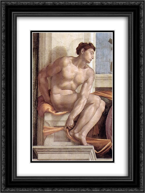 Ignudo 18x24 Black Ornate Wood Framed Art Print Poster with Double Matting by Michelangelo