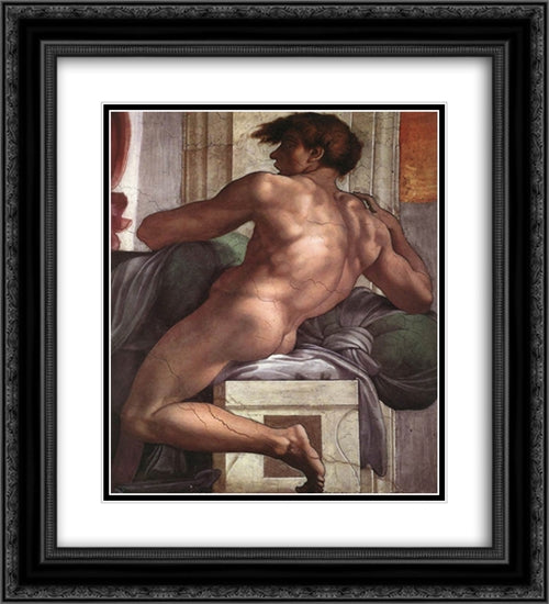 Ignudo 20x22 Black Ornate Wood Framed Art Print Poster with Double Matting by Michelangelo