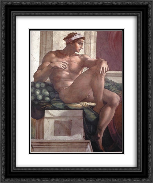 Ignudo 20x24 Black Ornate Wood Framed Art Print Poster with Double Matting by Michelangelo