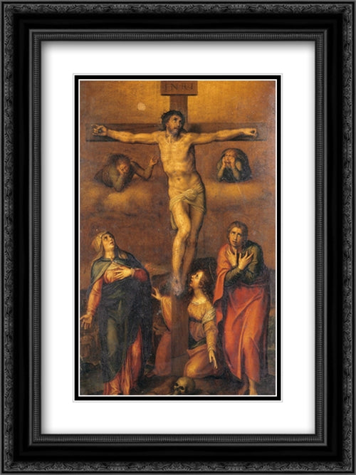 Crucifixion 18x24 Black Ornate Wood Framed Art Print Poster with Double Matting by Michelangelo